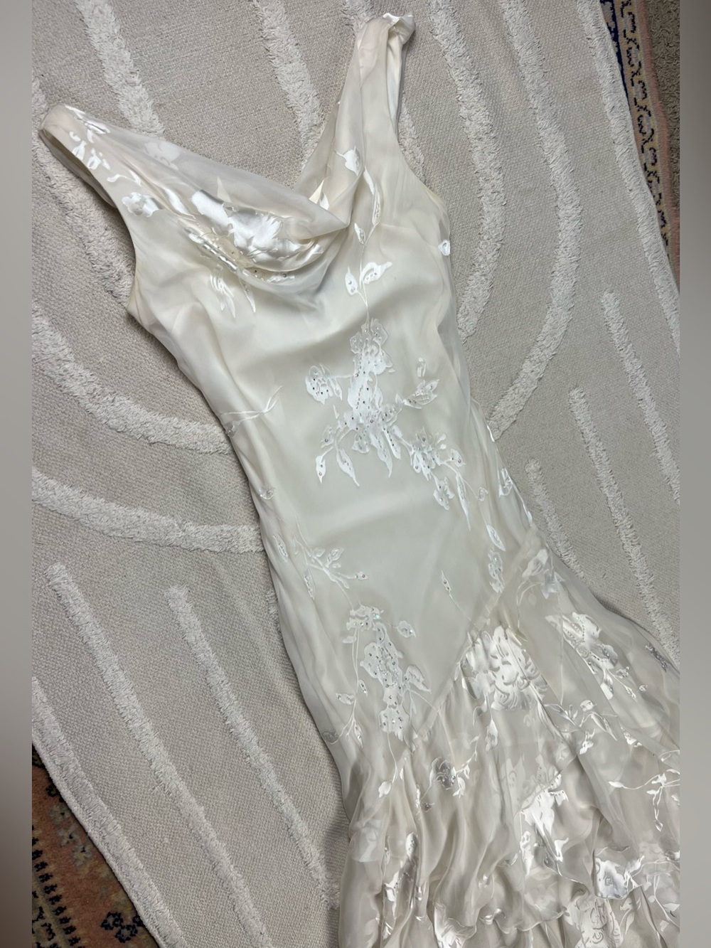 Vintage Beaded Draped Cream Silk Blend Dress – Fairy Dress – Size 4 - Picture 4 of 16